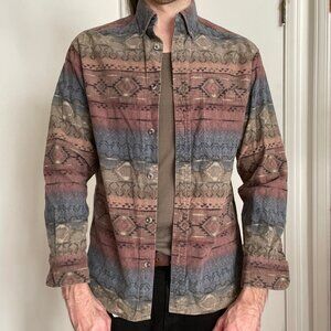 Cabela's Deerskin Soft Chamois Shirt Men's Medium Aztec Button Up Cotton